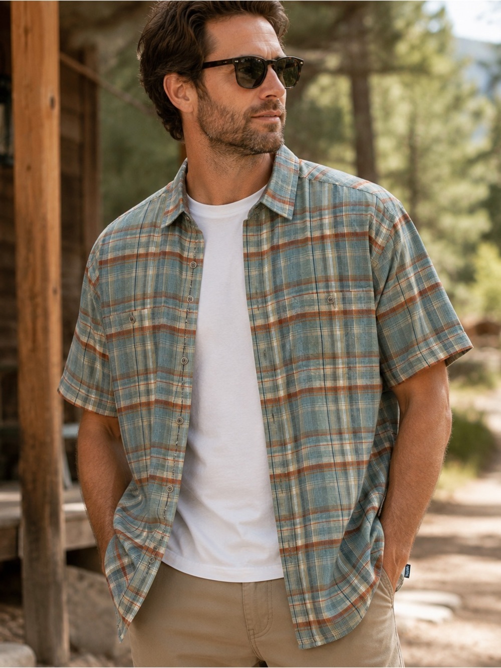 KÜHL XL Linen Cotton Plaid Hiking Travel Outdoor Camp Shirt